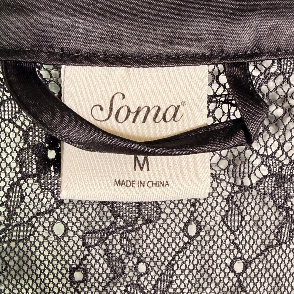 Soma Black Floral Lace Robe Satin Trim Sheer Belted Wrap Kimono Lingerie Medium - Picture 4 of 9